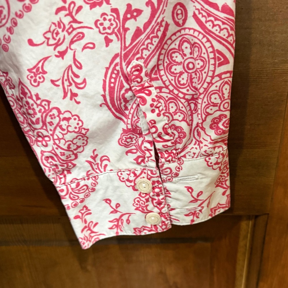 Coldwater Creek Women's L Pink White Paisley Print Button Down Shirt Long Sleeve - Picture 5 of 7